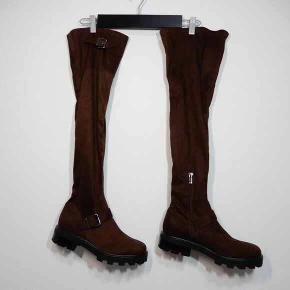 Marc Fisher Ganven Lug Sole Over The Knee OTK Moto Boots Size 9 Dark Brown NEW - Picture 7 of 13